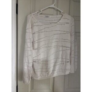 Amina Rubinacci White Pullover Long Sleeve Cotton Sweater Woven Size Italy 40